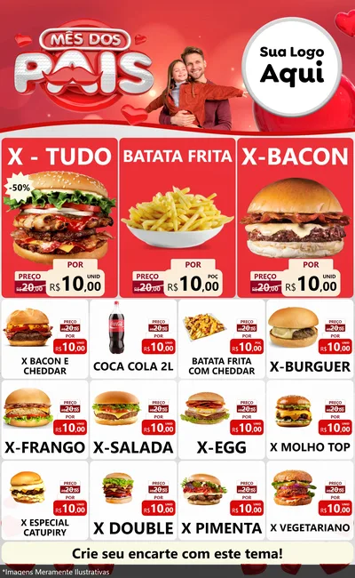 Modelo de Encarte para Encarte Grande com o tema Mês dos Pais para Hamburgueria