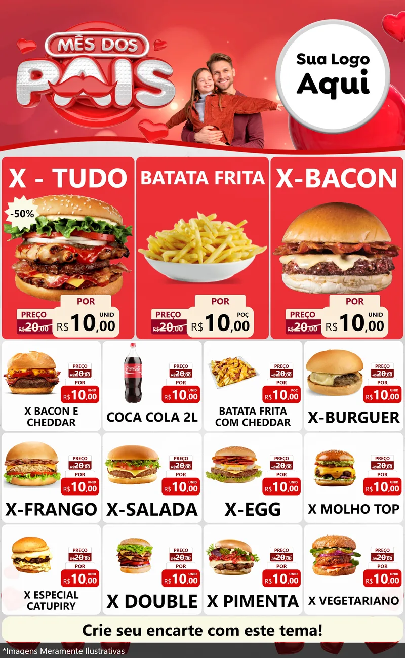 Modelo de Encarte para Encarte Grande com o tema Mês dos Pais para Hamburgueria