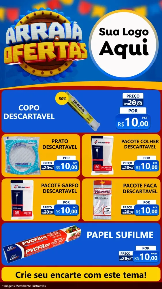 Modelo de TV para TV Vertical com o tema Arraiá de Ofertas - Junina para Embalagens