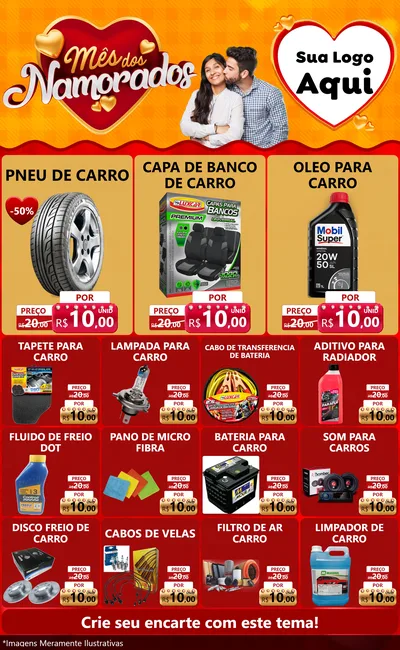 Modelo de Encarte para Encarte Grande com o tema Mês dos Namorados para Auto peças