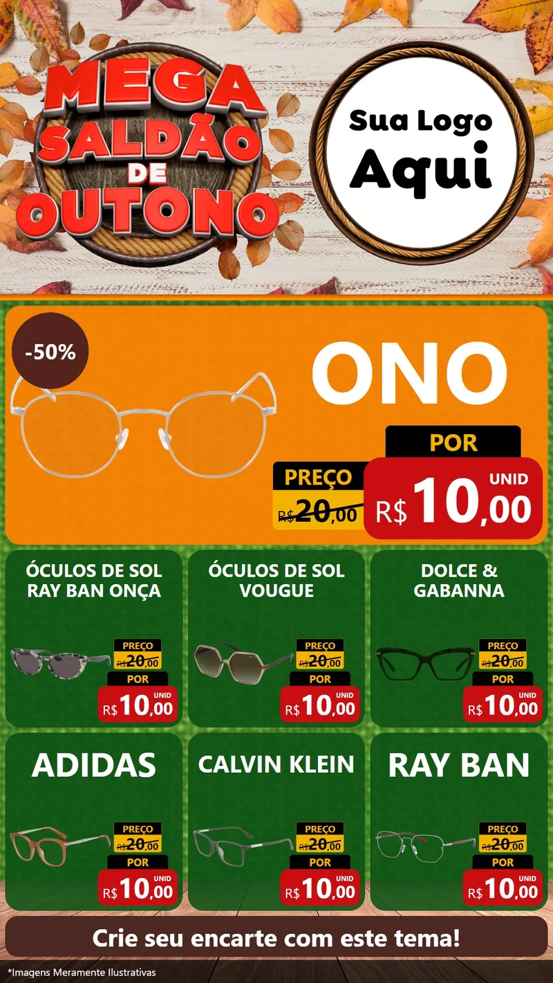 Modelo de Rede Social para Stories com o tema Mega Saldão de Outono para Óticas