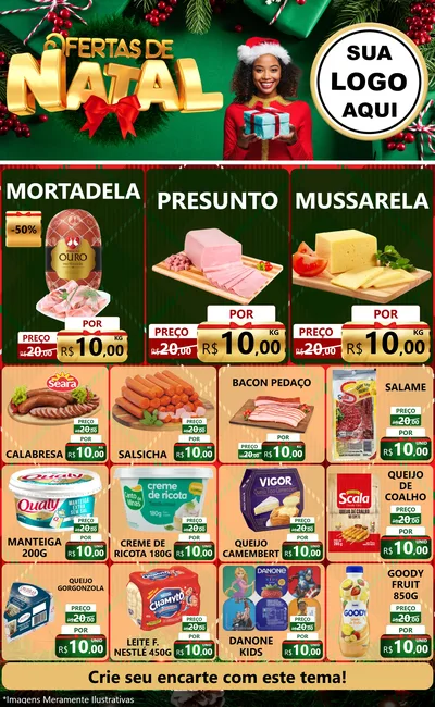 Modelo de Encarte para Encarte Grande com o tema Ofertas de Natal para Frios e Laticínios