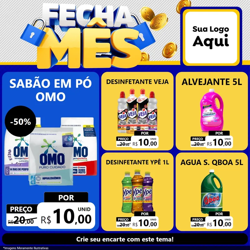 Modelo de Rede Social para Feed Facebook com o tema Fecha Mês para Produtos de Limpeza