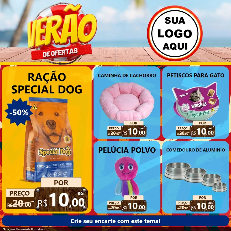 Modelo de Rede Social para Feed Facebook com o tema Verão de Ofertas para Pet Shop