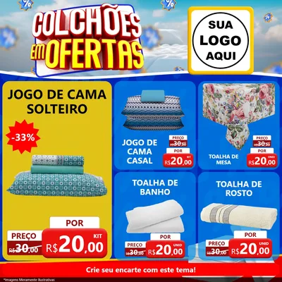 Modelo de Rede Social para Feed Facebook com o tema Colchões Em Ofertas para Cama, Mesa e Banho