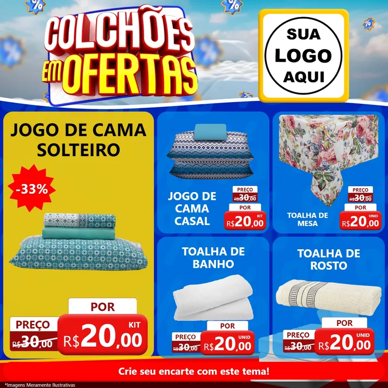 Modelo de Rede Social para Feed Facebook com o tema Colchões Em Ofertas para Cama, Mesa e Banho