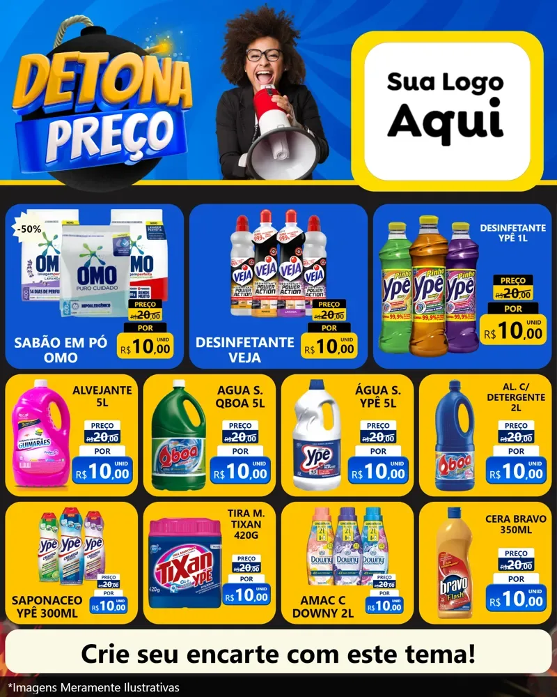 Modelo de Rede Social para Feed Instagram com o tema Detona Preços para Produtos de Limpeza