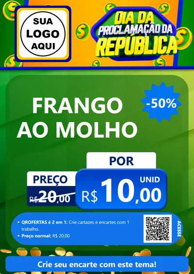 Modelo de Cartaz para Cartaz A4 Vertical com o tema Dia Da Proclamação da República para Restaurante