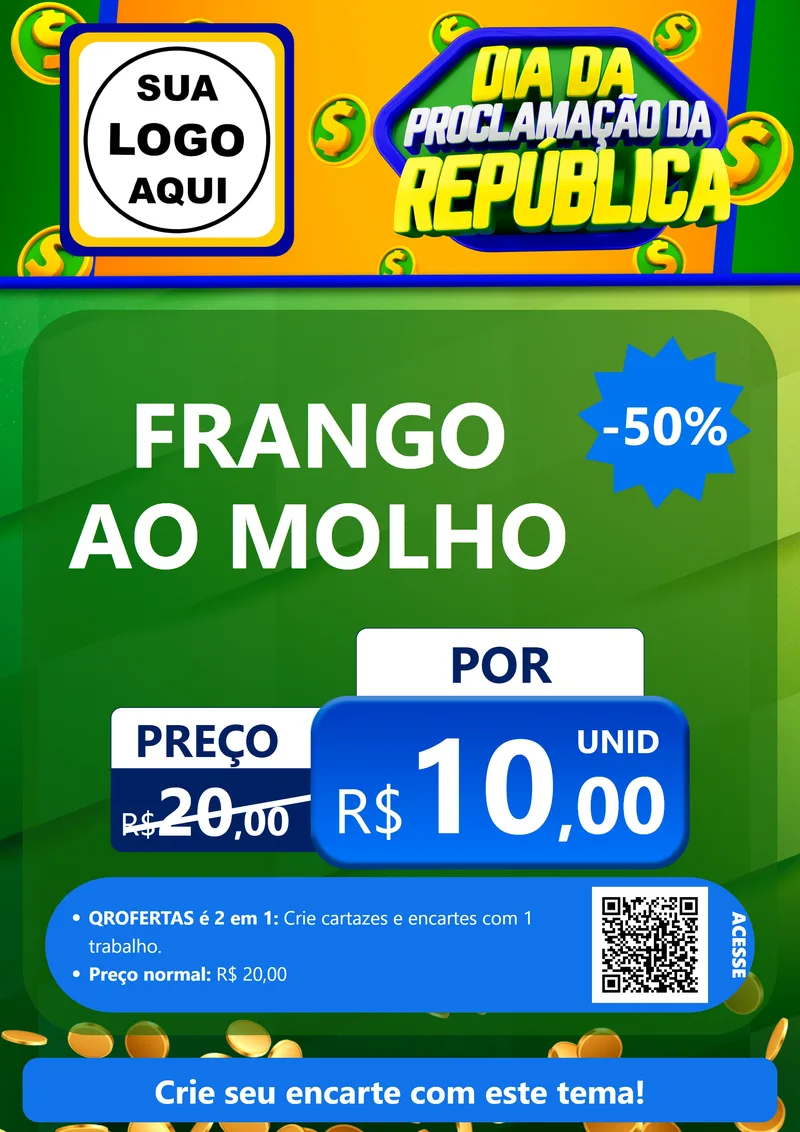 Modelo de Cartaz para Cartaz A4 Vertical com o tema Dia Da Proclamação da República para Restaurante