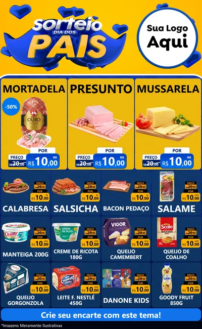 Modelo de Encarte para Encarte Grande com o tema Sorteio Dia dos Pais para Frios e Laticínios