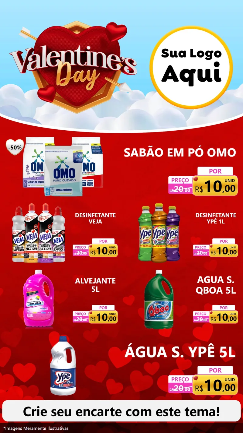 Modelo de TV para TV Vertical com o tema Valentine's Day para Produtos de Limpeza
