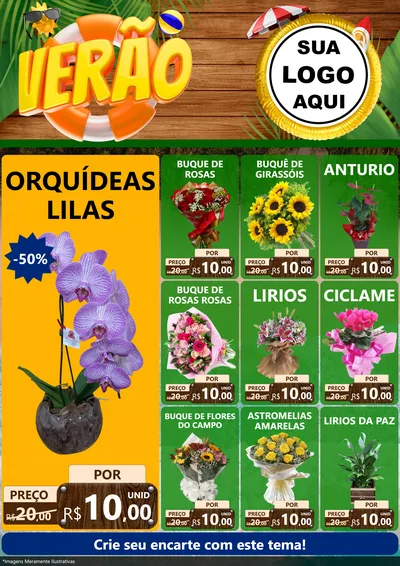 Modelo de Encarte para Encarte A4 Vertical com o tema Verão para Floricultura e jardim