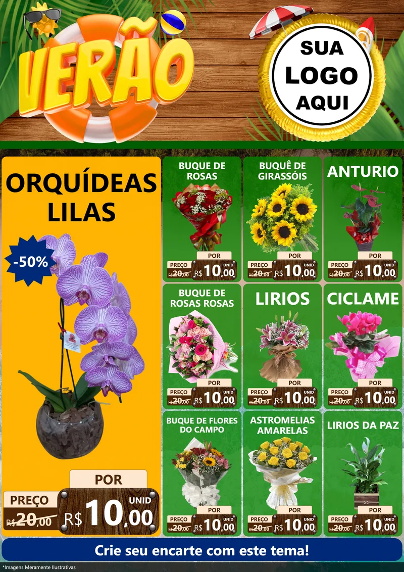 Modelo de Encarte para Encarte A4 Vertical com o tema Verão para Floricultura e jardim