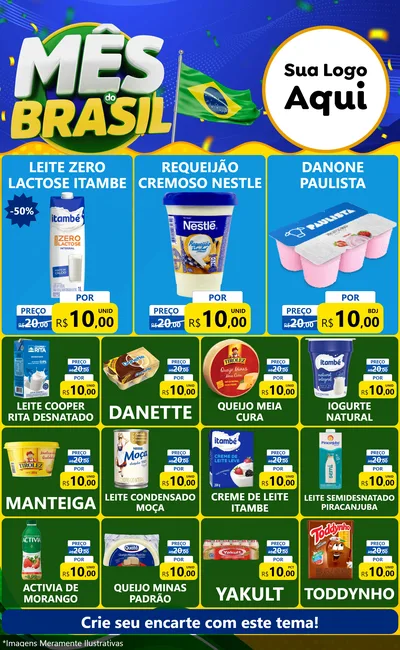 Modelo de Encarte para Encarte Grande com o tema Mês do Brasil para Frios e Laticínios