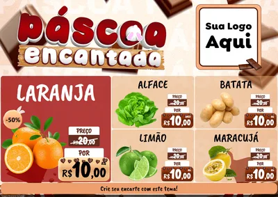 Modelo de Encarte para Encarte A4 Horizontal com o tema Páscoa Encantada para Hortifrúti