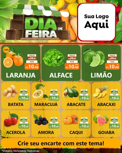 Modelo de Rede Social para Feed Instagram com o tema Dia de Feira para Hortifrúti