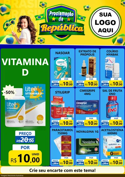 Modelo de Encarte para Encarte A4 Vertical com o tema Proclamação da República para Farmácia