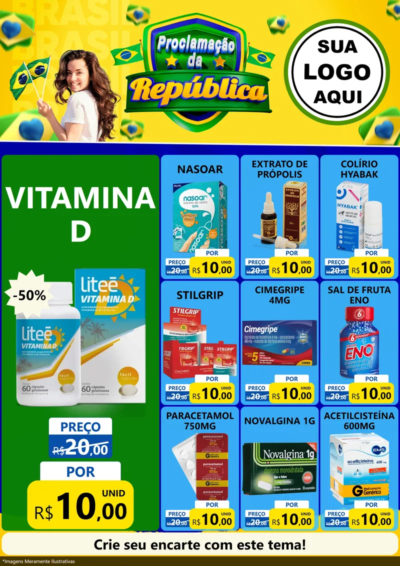 Modelo de Encarte para Encarte A4 Vertical com o tema Proclamação da República para Farmácia