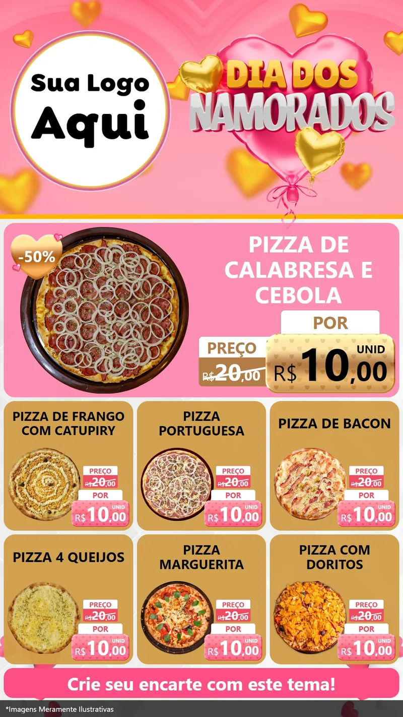Modelo de Rede Social para Stories com o tema Dia dos Namorados para Pizzaria
