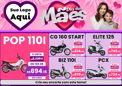 Modelo de Encarte para Encarte A4 Horizontal com o tema Dia das Mães para Concessionaria de Motos