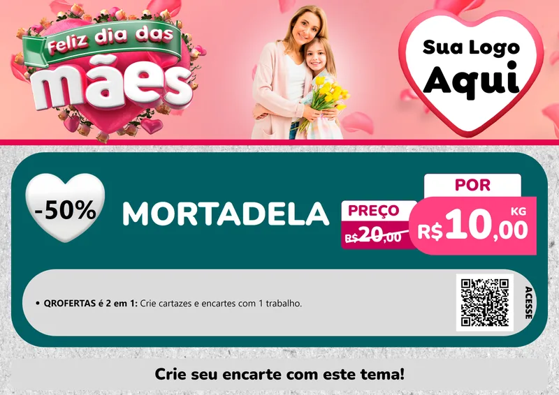 Modelo de Cartaz para Cartaz A4 Horizontal com o tema Feliz Dia das Mães para Frios e Laticínios