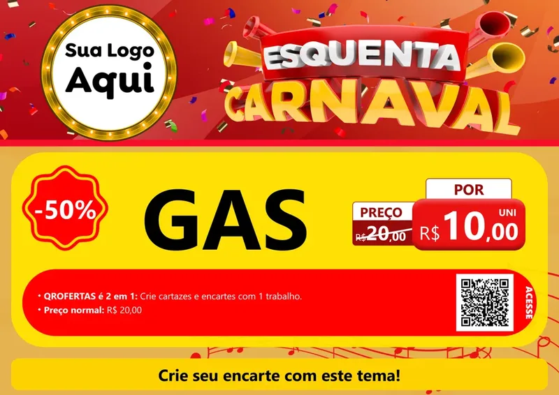 Modelo de Cartaz para Cartaz A4 Horizontal com o tema Esquenta Carnaval para Água e gás