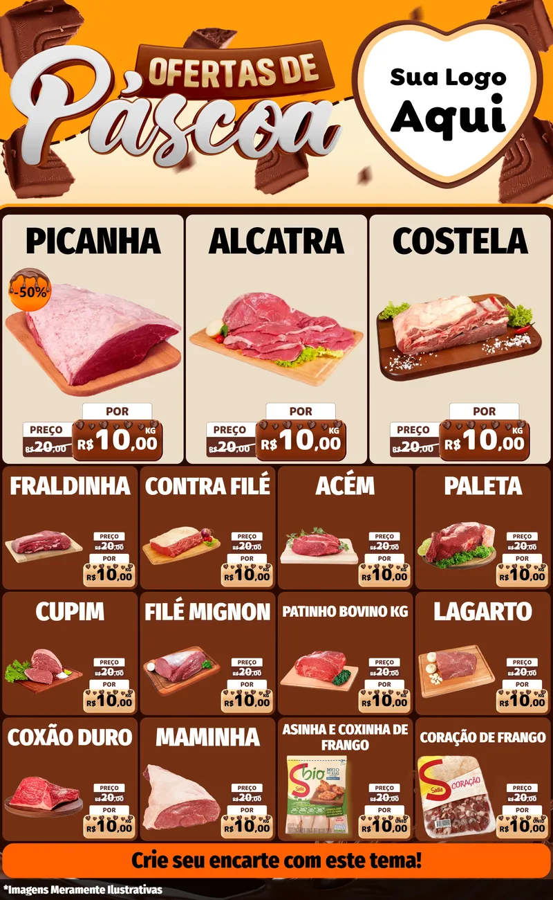 Modelo de Encarte para Encarte Grande com o tema Ofertas de Páscoa para Açougue