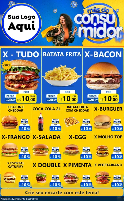 Modelo de Encarte para Encarte Grande com o tema Mês do Consumidor para Hamburgueria