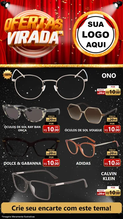 Modelo de TV para TV Vertical com o tema Ofertas da Virada para Óticas