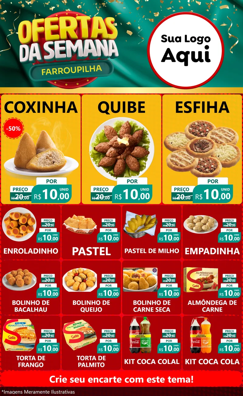 Modelo de Encarte para Encarte Grande com o tema Ofertas da Semana Farroupilha para Salgadaria