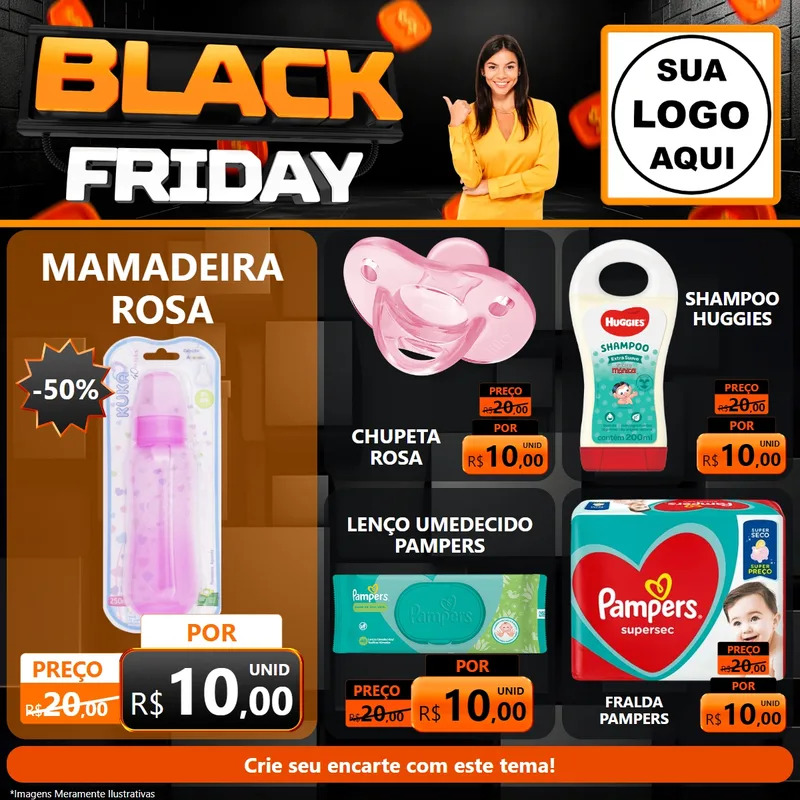 Modelo de Rede Social para Feed Facebook com o tema Black Friday para Bebês
