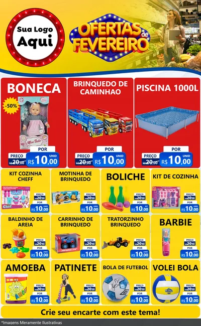Modelo de Encarte para Encarte Grande com o tema Ofertas de Fevereiro para Brinquedos