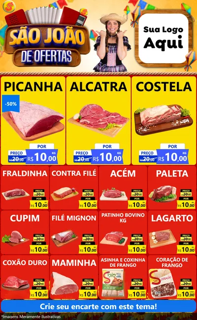 Modelo de Encarte para Encarte Grande com o tema São João de Ofertas para Açougue