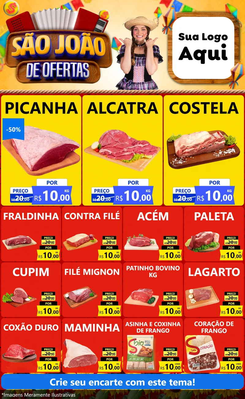 Modelo de Encarte para Encarte Grande com o tema São João de Ofertas para Açougue