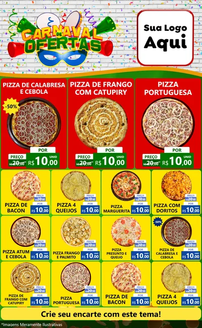 Modelo de Encarte para Encarte Grande com o tema Carnaval de Ofertas para Pizzaria