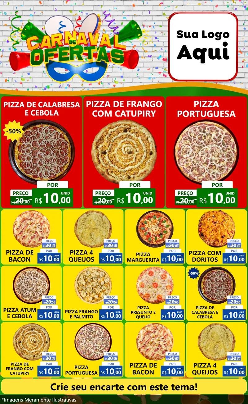 Modelo de Encarte para Encarte Grande com o tema Carnaval de Ofertas para Pizzaria