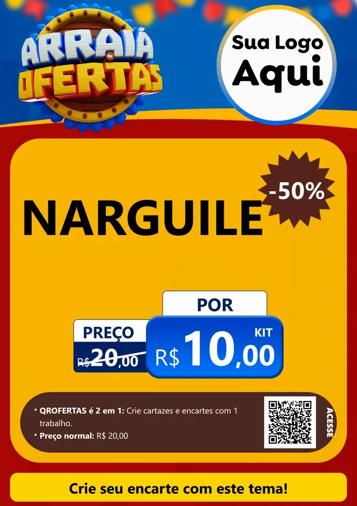 Modelo de Cartaz para Cartaz A4 Vertical com o tema Arraiá de Ofertas - Junina para Tabacaria