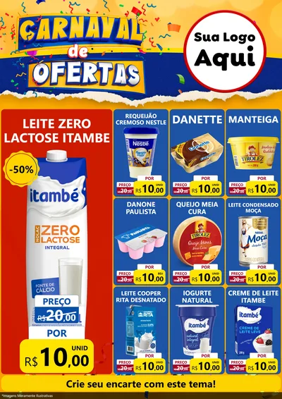 Modelo de Encarte para Encarte A4 Vertical com o tema Carnaval de Ofertas para Frios e Laticínios