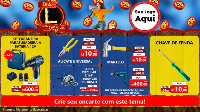 Modelo de TV para TV Horizontal com o tema Dia L - O Dia Mais Barato Do Mês para Maquinas e Ferramentas