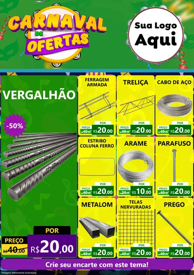 Modelo de Encarte para Encarte A4 Vertical com o tema Carnaval de Ofertas para Ferragens