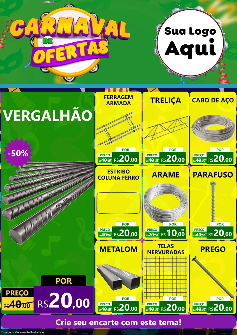 Modelo de Encarte para Encarte A4 Vertical com o tema Carnaval de Ofertas para Ferragens
