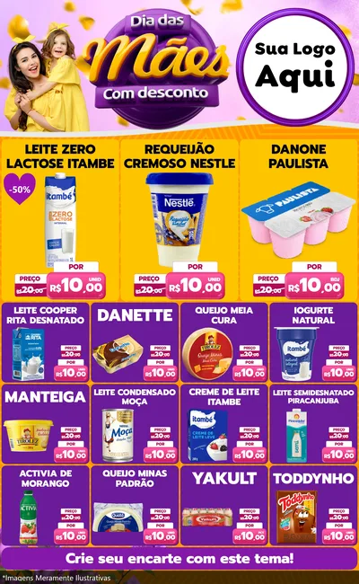 Modelo de Encarte para Encarte Grande com o tema Dia das Mães com Desconto para Frios e Laticínios