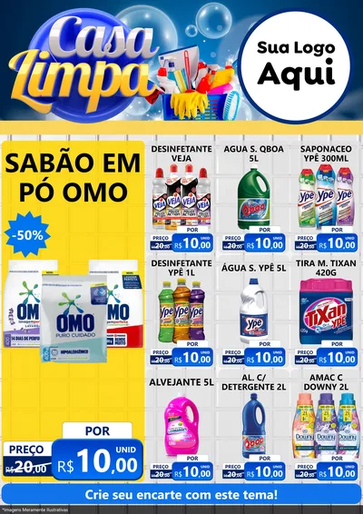 Modelo de Encarte para Encarte A4 Vertical com o tema Casa Limpa para Produtos de Limpeza