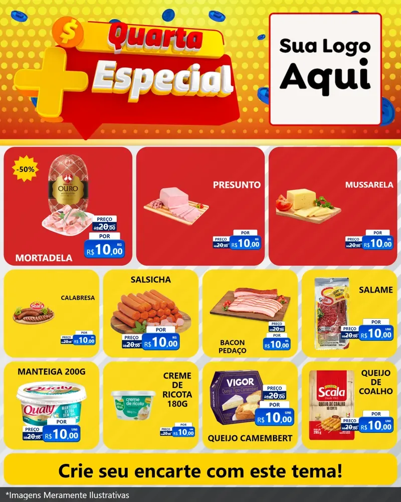 Modelo de Rede Social para Feed Instagram com o tema Quarta Mais Especial para Frios e Laticínios