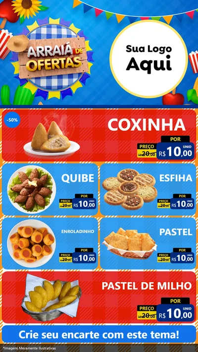 Modelo de TV para TV Vertical com o tema Arraiá de Ofertas para Salgadaria