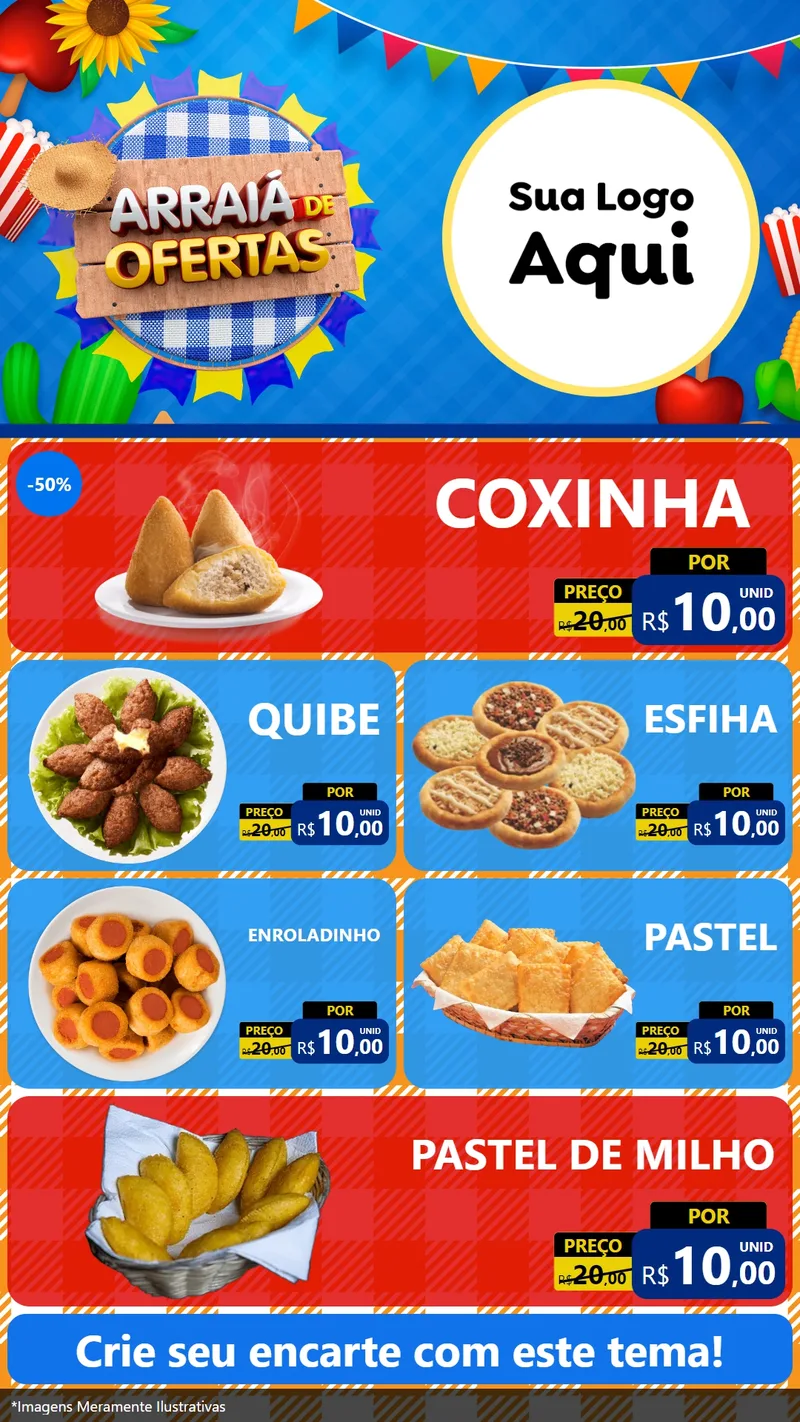 Modelo de TV para TV Vertical com o tema Arraiá de Ofertas para Salgadaria
