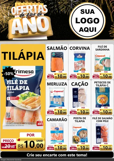 Modelo de Encarte para Encarte A4 Vertical com o tema Ofertas de Fim de Ano para Peixaria