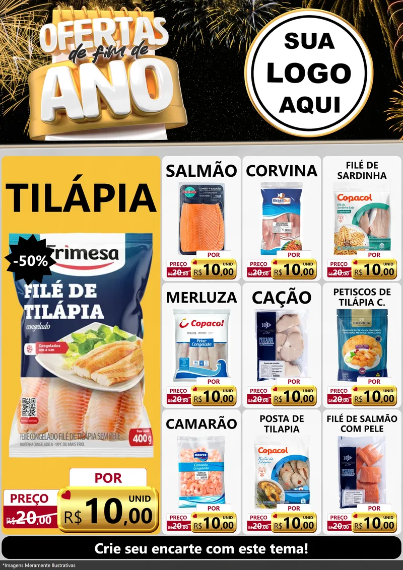 Modelo de Encarte para Encarte A4 Vertical com o tema Ofertas de Fim de Ano para Peixaria