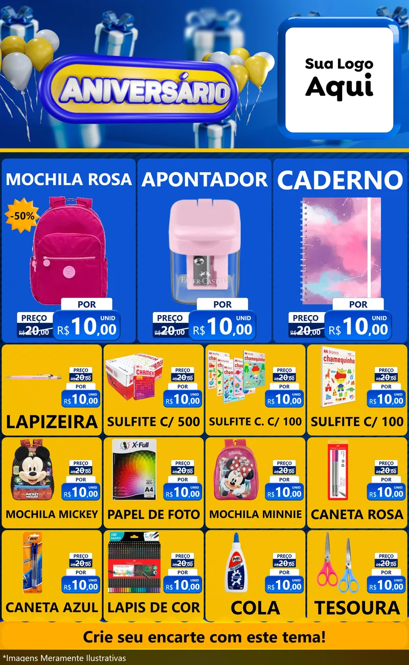 Modelo de Encarte para Encarte Grande com o tema Aniversário para Papelaria