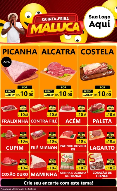 Modelo de Encarte para Encarte Grande com o tema Quinta-feira Maluca para Açougue